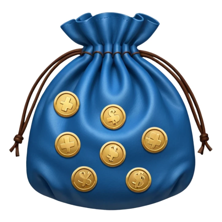 blue coins inside brown money bag sticker