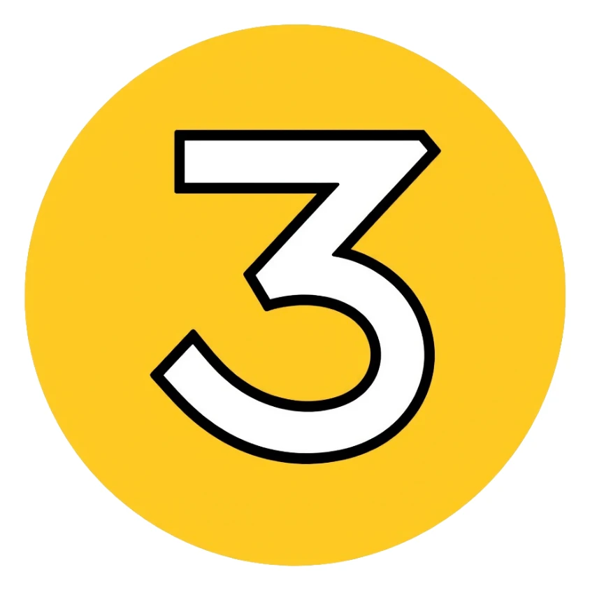 Number 3 on a yellow volumetric background sticker