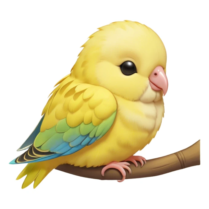 Meme-Worthy Cute Sleeping Yellow Budgie Portrait Emoji, Head resting peacefully with a contented smile, showcasing a petite, delicate build and a luxuriously soft yellow feathered fur, eyes shut in a serene nap, Simplified yet hilariously adorable features, highly detailed, glowing with a soft, drowsy light, high shine, relaxed and utterly lovable, stylized with an air of playful laziness, bright and heartwarming, soft glowing outline, capturing the essence of a comically sleepy budgie, so meme-worthy it feels like it could instantly become the next viral sensation of adorable slumber! sticker