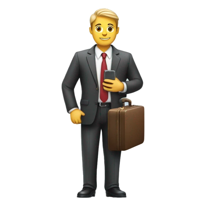 business man holding a suitcase and a phone sticker