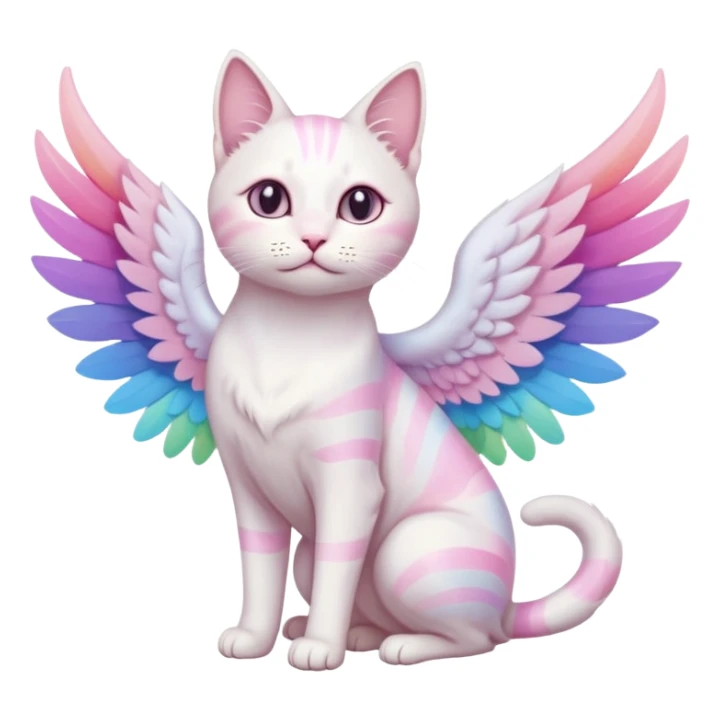white albino cat-pastel coloured rainbow wings- mystic cat sticker