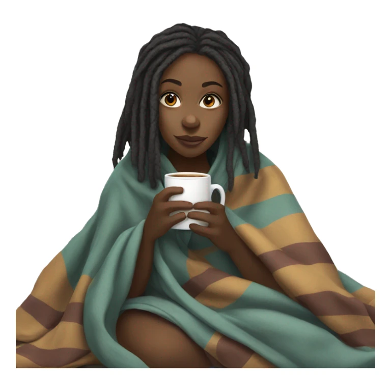 Black girl with dreadlocks wrapped in blanket sipping tea sticker