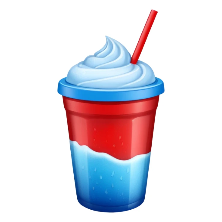 Red slushie in a white and blue cup sticker
