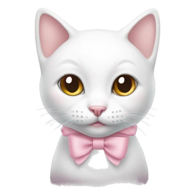 White kitty with pastel pink ribbon on head sticker
