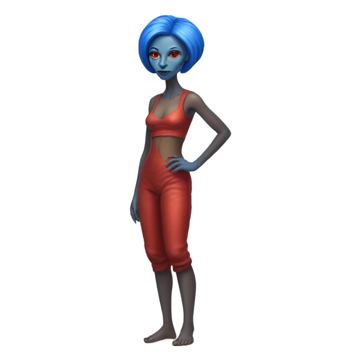a red alien woman full body,blue hair sticker