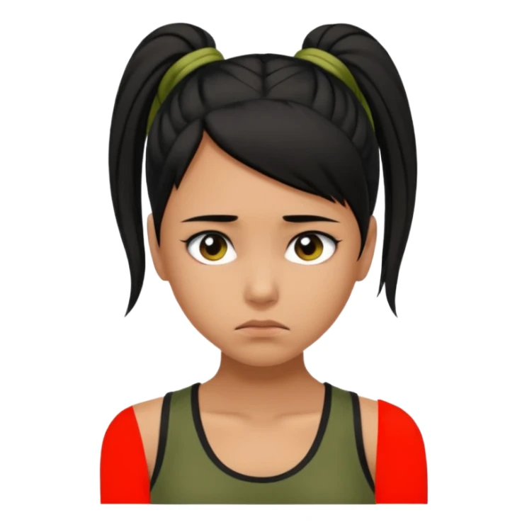 a tan girl with a black ponytail, black tank top, . Looking sad sticker