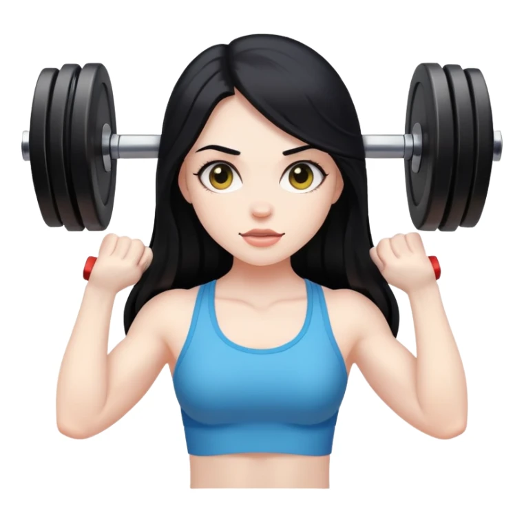 Pale girl with long black hair lifting weights sticker
