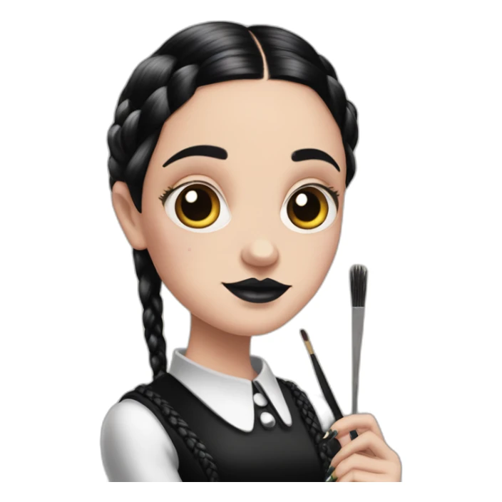 wednesday addams with braided hair painting nails sticker