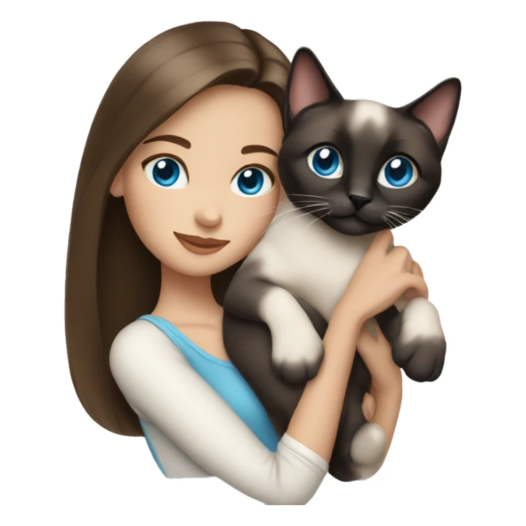 brunette girl blue eyes holding siamese cat sticker
