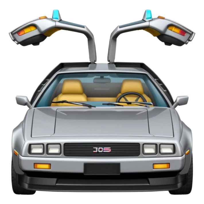 DeLorean car with gull-wing doors, no face, emoji style sticker