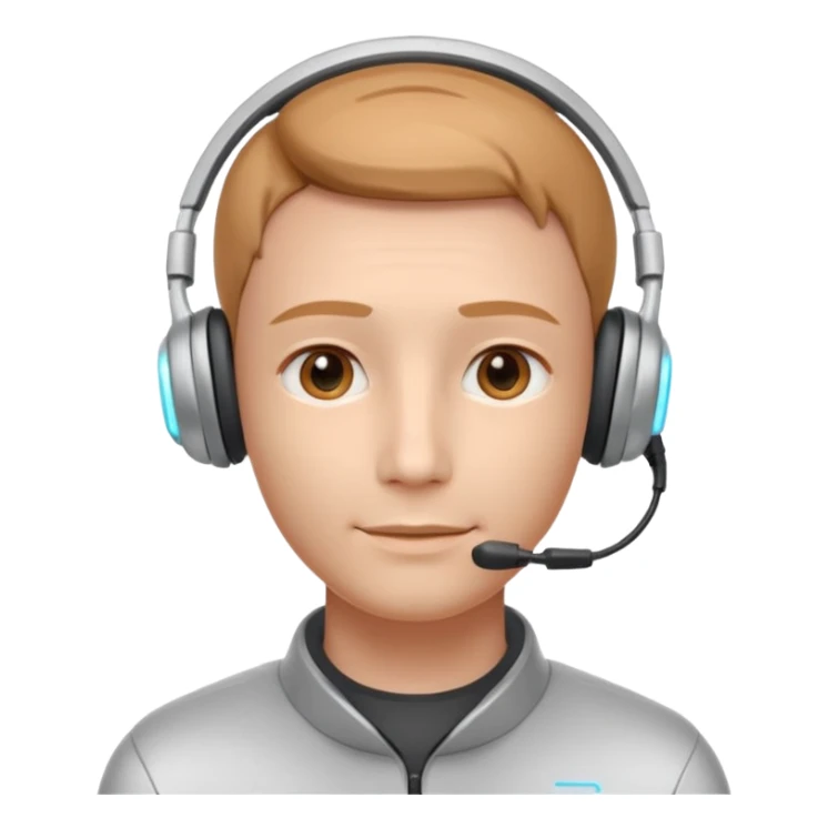 AI Call Agent holo-human-like Cyber AI face, warm, calm and friendly. Holographic look.Soft AI face with a listening, welcoming expression, minimal facial lines, calm eyes. Light headset. Man. sticker