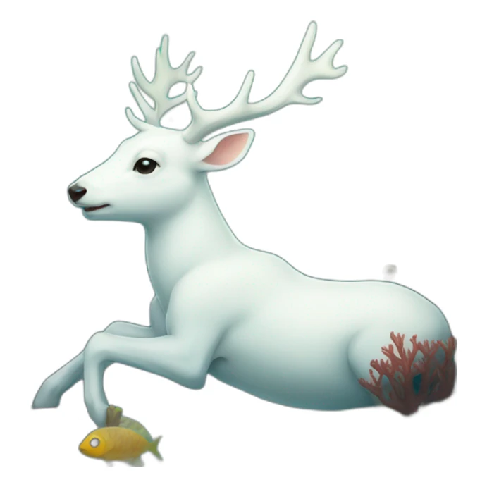 white deer swimming under the sea sticker