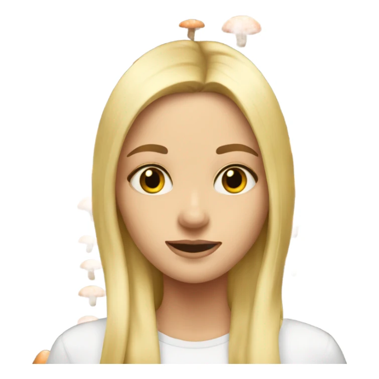blonde girl looking at viewer with mushrooms in background  sticker