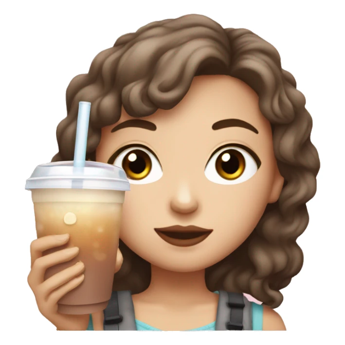 White girl with brown hair and brown eyes drinking bubble tea sticker
