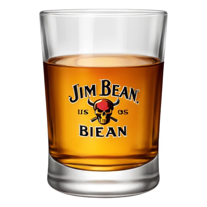 whiskey glass with Jim Beam logo sticker