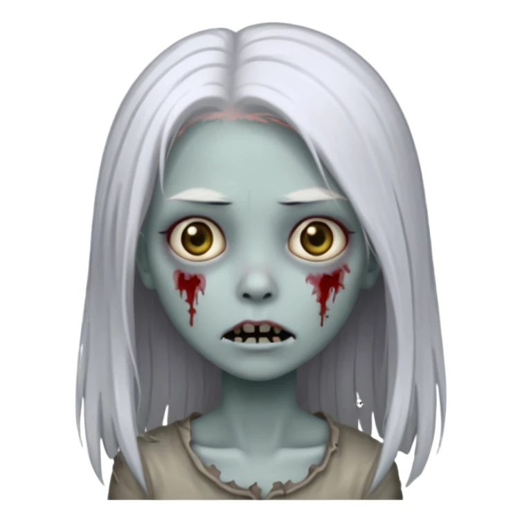 pale zombie girl with long straight white hair sticker