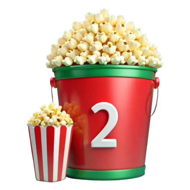A 3D number 2 in a movie theater setting, shiny red surface; bright string lights on the number, the border is green with tiny string lights like stroke ; cinematic glow with subtle haze; glossy, premium Hollywood countdown look; centered composition. sticker