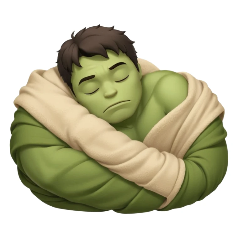 Incredible Hulk eyes closed sleeping lying down curled up in a beige blanket up to his neck sticker