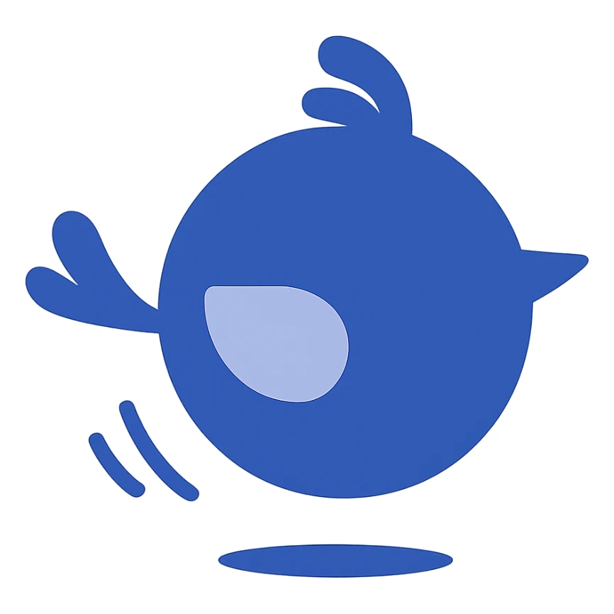 bouncy blue cute bird, minimal, just a circle and beak, no eyes, flat design sticker
