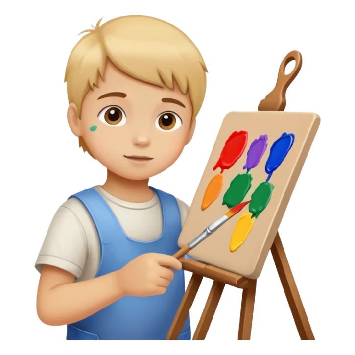 child painting on a canvas with a brush, colorful and creative sticker