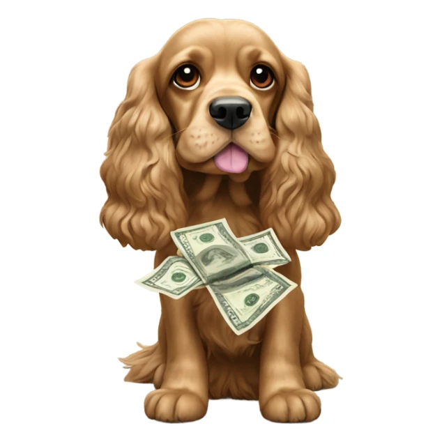 cocker spaniel holding money in mouth sticker