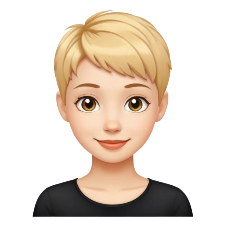 smiling girl with pixie hair cut in black shirt sticker