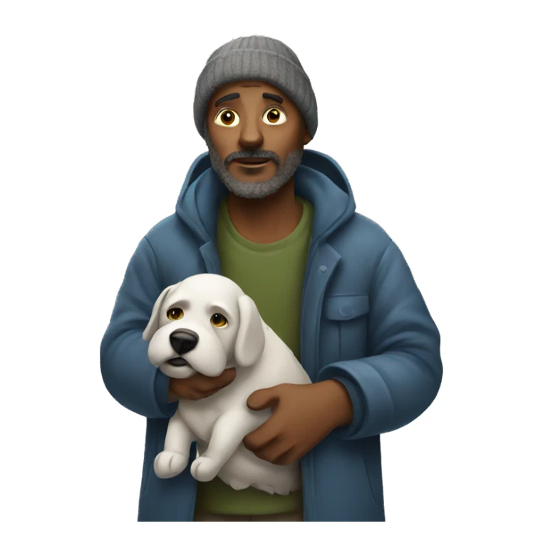 homeless man with dog sticker