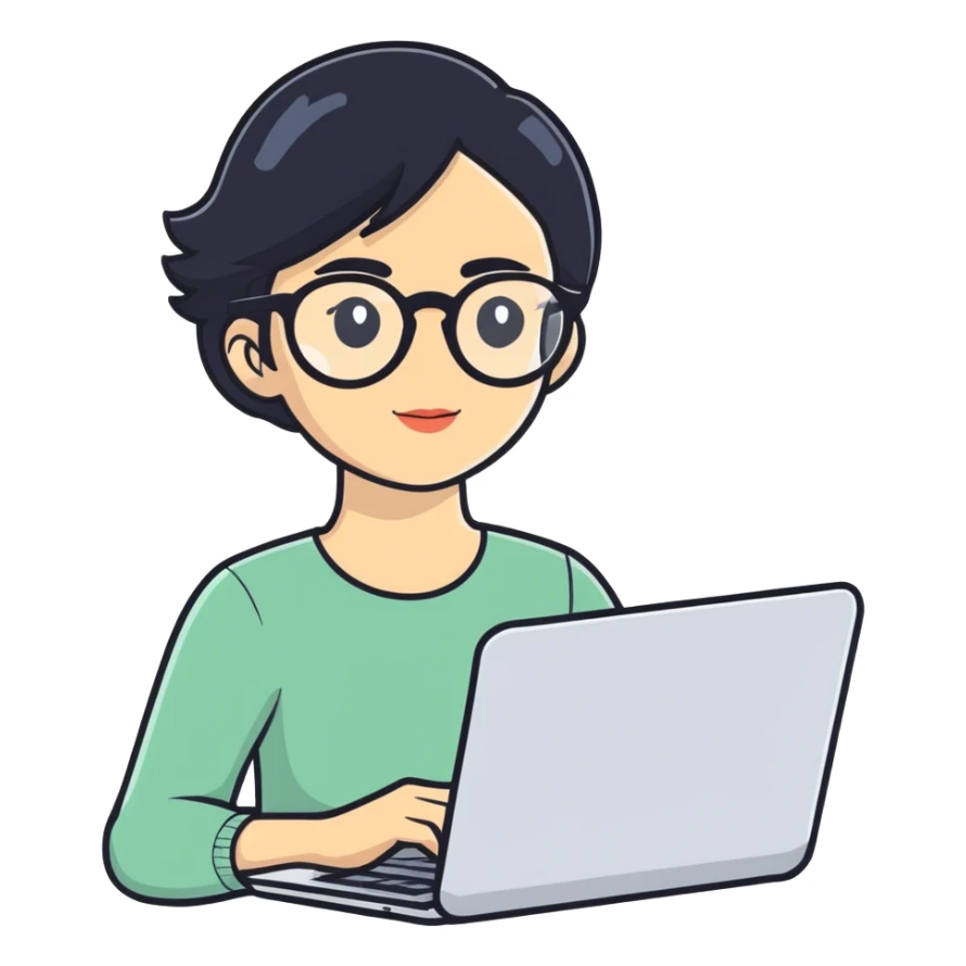 Woman IT director with laptop asian sticker