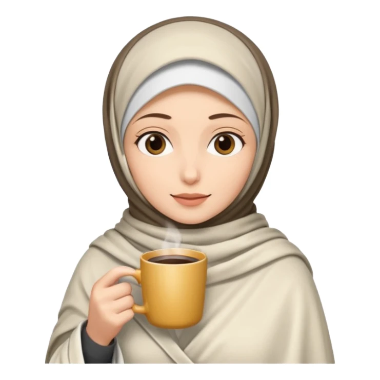 Beyaz kedi hijap bayan elinde kahve ve battaniyesi sticker