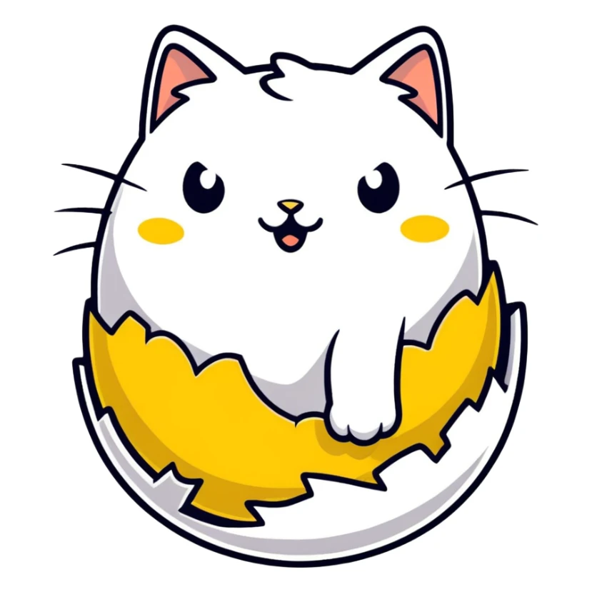 a walking cracked egg with a cat popping out of the shell sticker