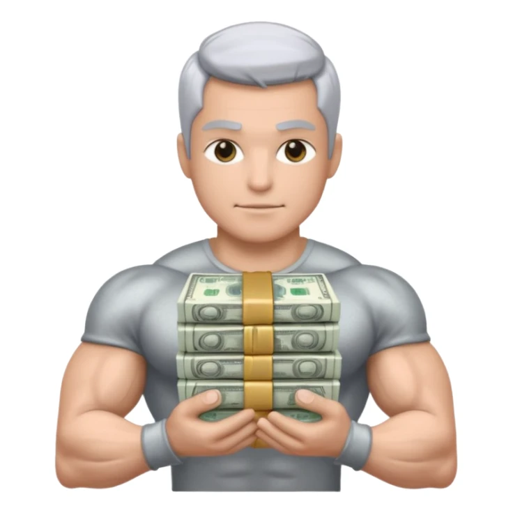 Silver skin muscle holding money sticker