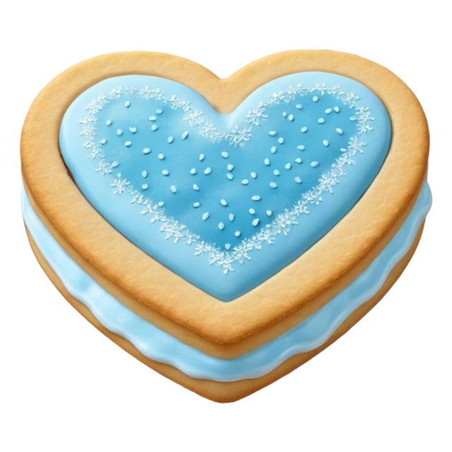 Realistic shortbread cookie in the shape of a heart with light blue jelly middle filling and sprinkled powder sugar on top. sticker