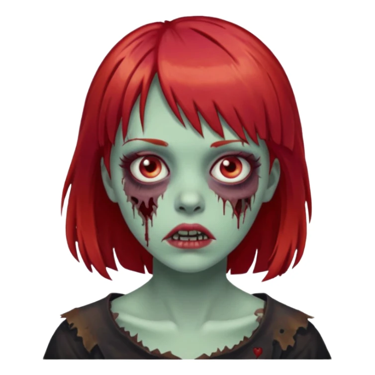 create a zombie girl with red hair and bangs sticker