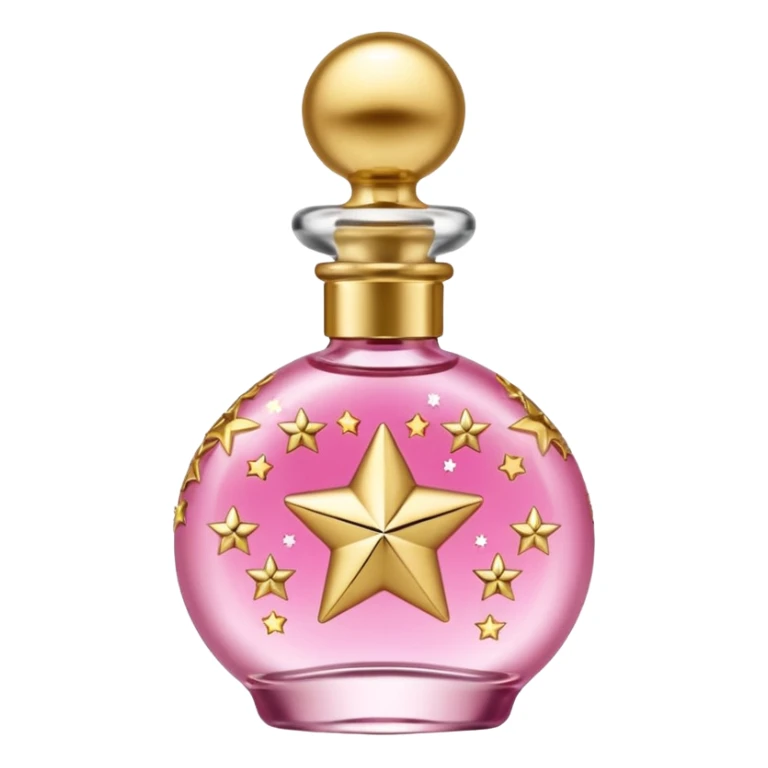 Create small pink perfume and Sol de janeiro inscriptions and small stars sticker