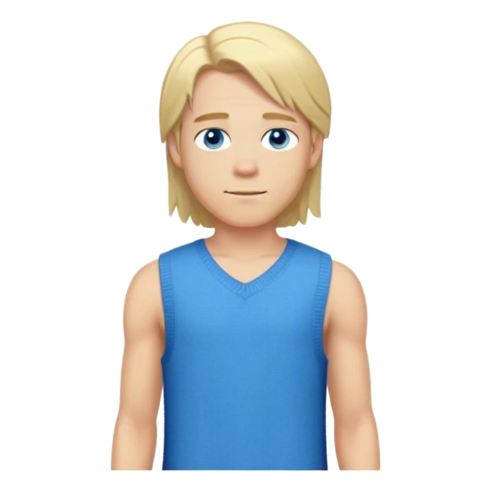 medieval summer outfit worn by a DnD themed fantasy male character. basic sleeveless tunic made of lightweight wool, slightly open at the sides for breathability. clothes only above the waist. The clothes full waist. The character's haven't arms. character is white-skinned, blonde hair, blue eyes, shoulder-length straight hair. sticker