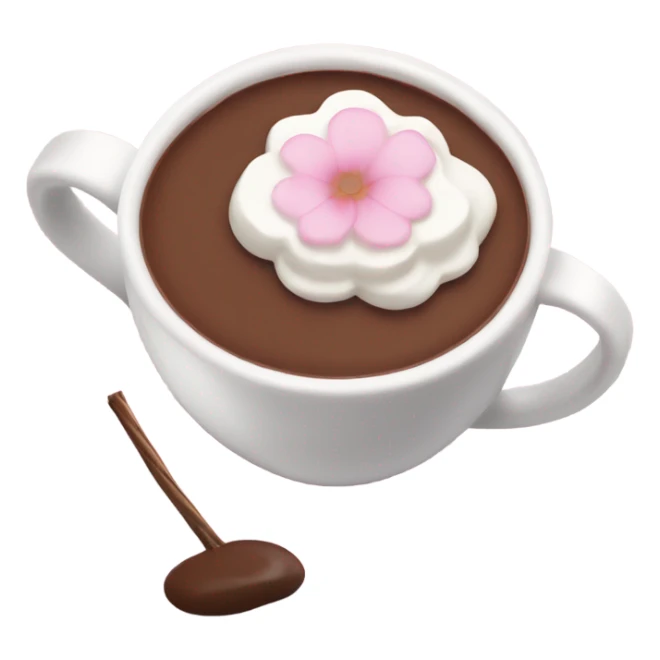 Hot chocolate with pale pink flower and whipped cream sticker
