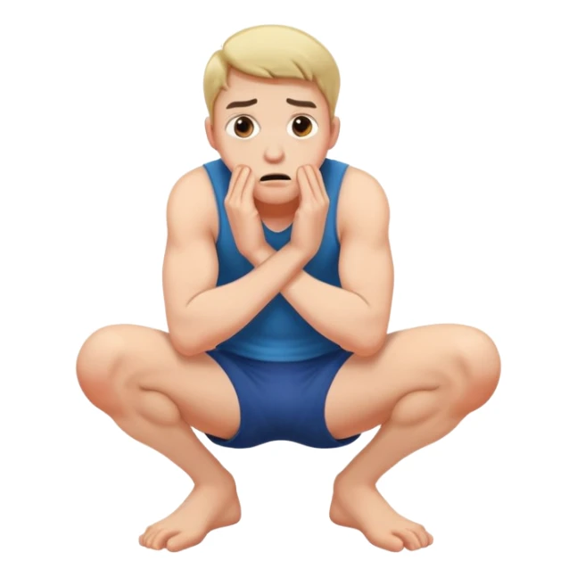 frightened man  crouching down with arms around knees sticker