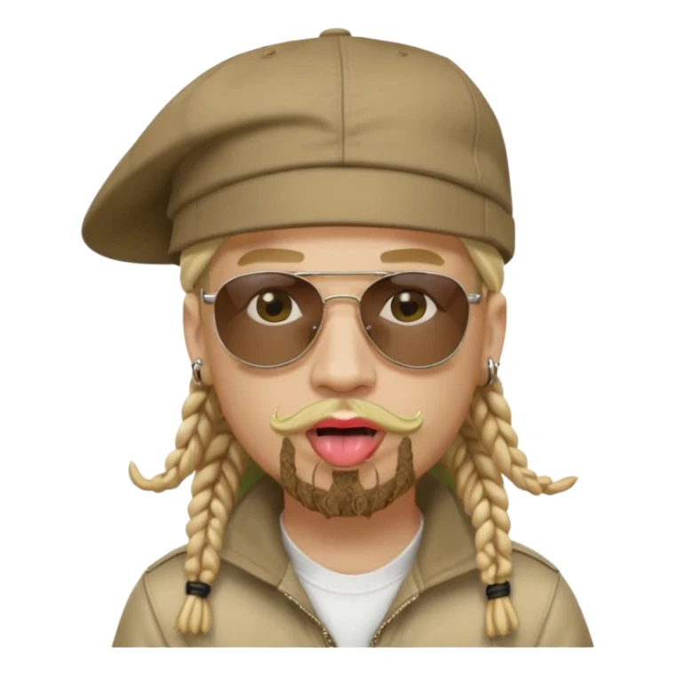 White rapper with tongue out blonde goatee and Dooley hair under rapper hat cap sunglasses sticker