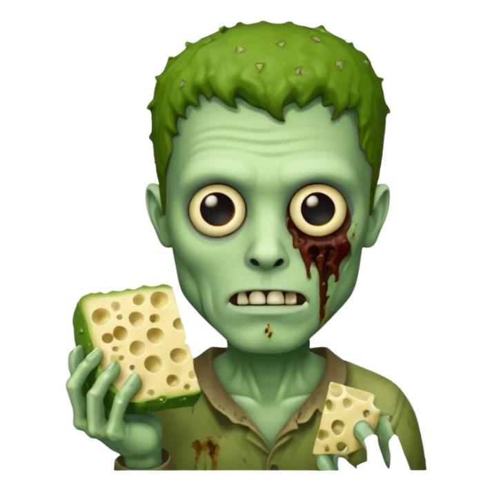man zombie holding moldy cheese piece sticker