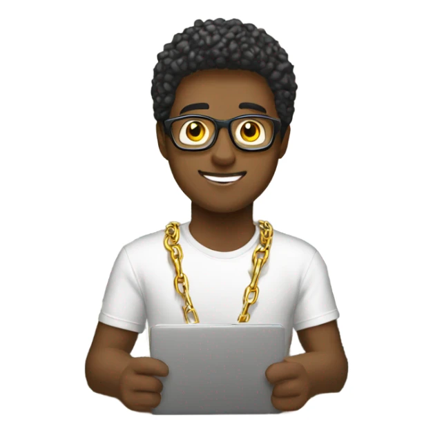 male student working indoors with gold chains sticker