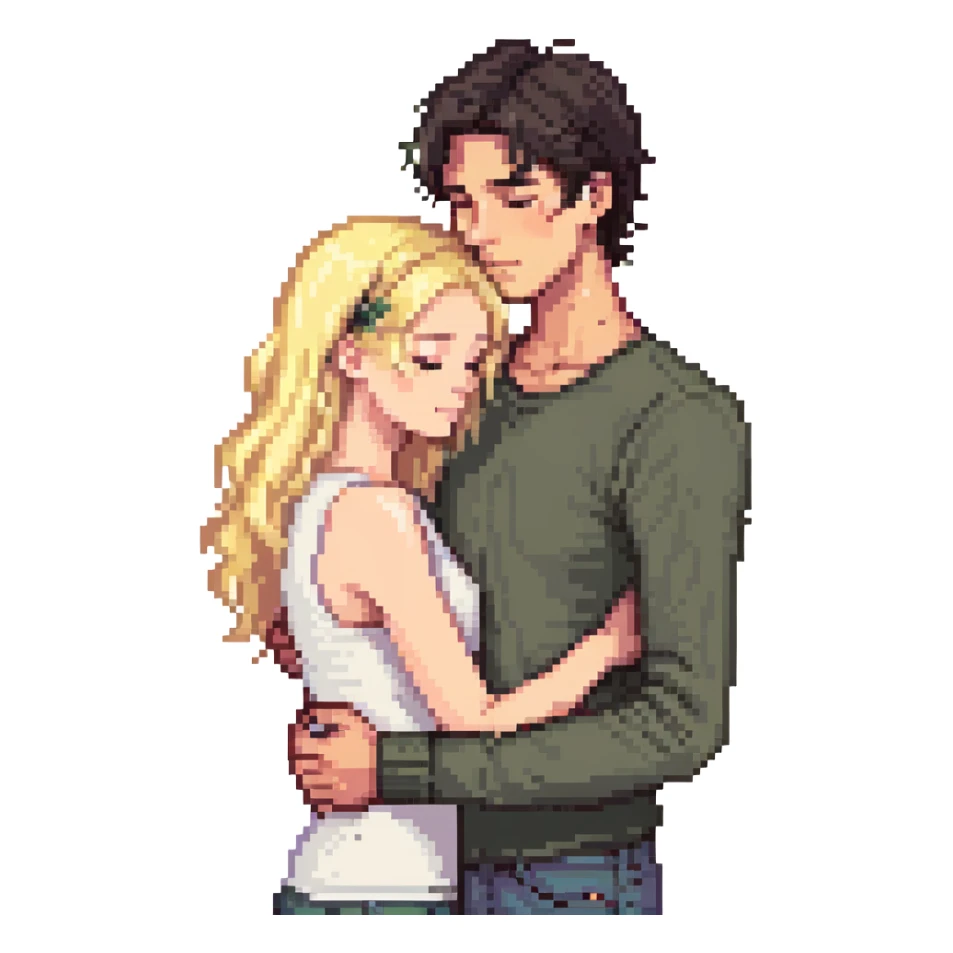 tall dark-haired male cuddling his short blonde girlfriend sticker