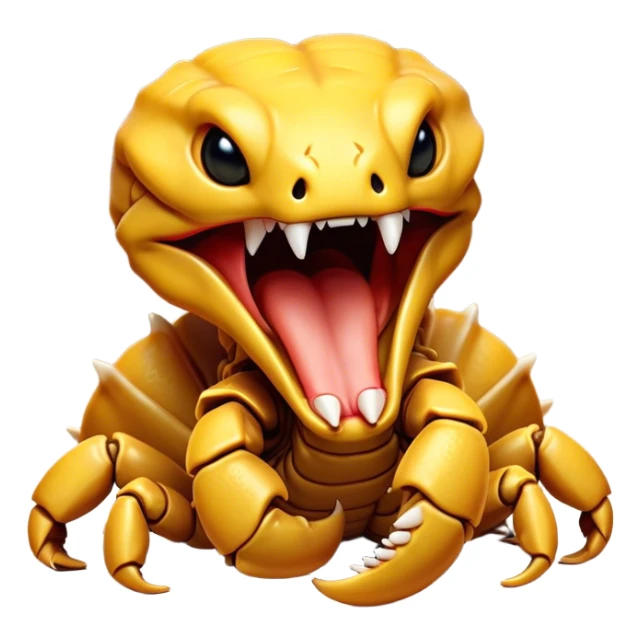 Cinematic Cute Yawning Emperor Scorpion Portrait Emoji, Head tilted slightly with a dramatic, wide-open yawn, showcasing a soft, textured exoskeleton with subtly drooping pincers and half-closed eyes in drowsy contentment, Simplified yet irresistibly adorable features, highly detailed, glowing with a soft, cozy glow, high shine, relaxed yet expressive, stylized with a dash of desert charm, soft glowing outline, capturing the essence of a sleepy yet affectionate scorpion that seems ready to stretch out for a nap! sticker