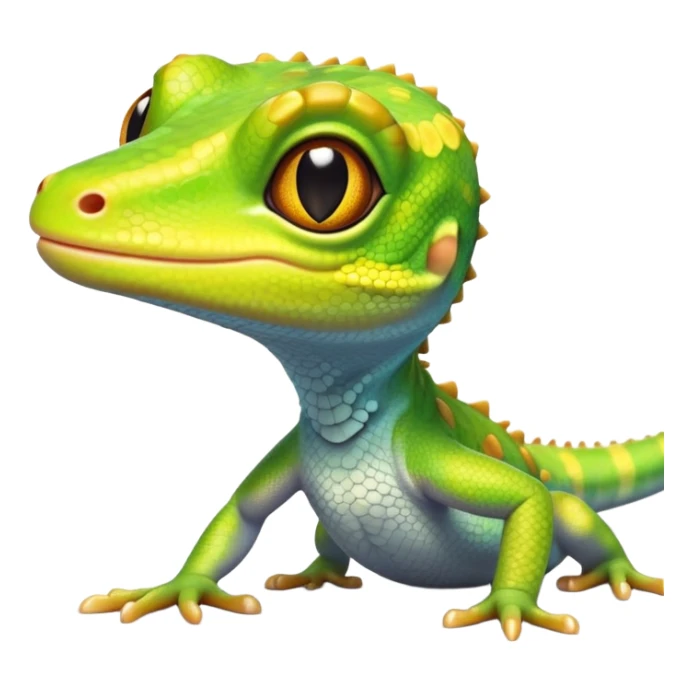 cinematic-cute-realistic gecko-portrait-emoji,-head-tilted-playfully-and-inquisitively,-featuring-a-small,-charming-body-with-smooth,-vividly-patterned-scales,-bright,-sparkling-eyes-and-delicate,-sticky-toe-pads,-simplified-yet-irresistibly-adorable sticker