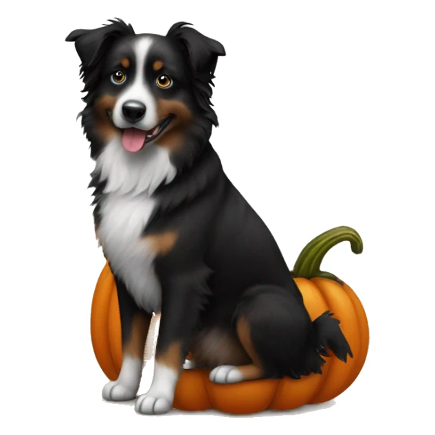 Small black australian shepherd dog in a pumpkin sticker