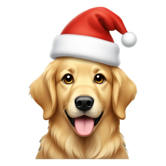 Golden retriever with a Christmas hat sticker