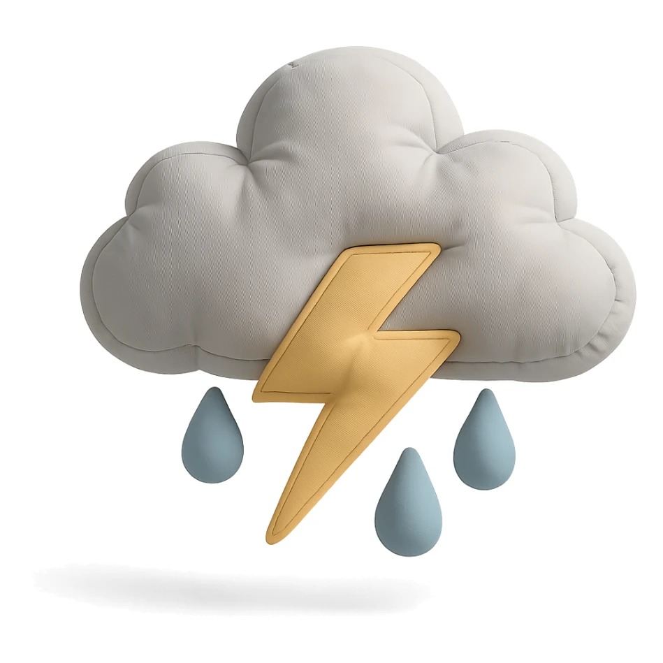 plush cushion thunderstorm cloud with lightning and rain, soft edges sticker
