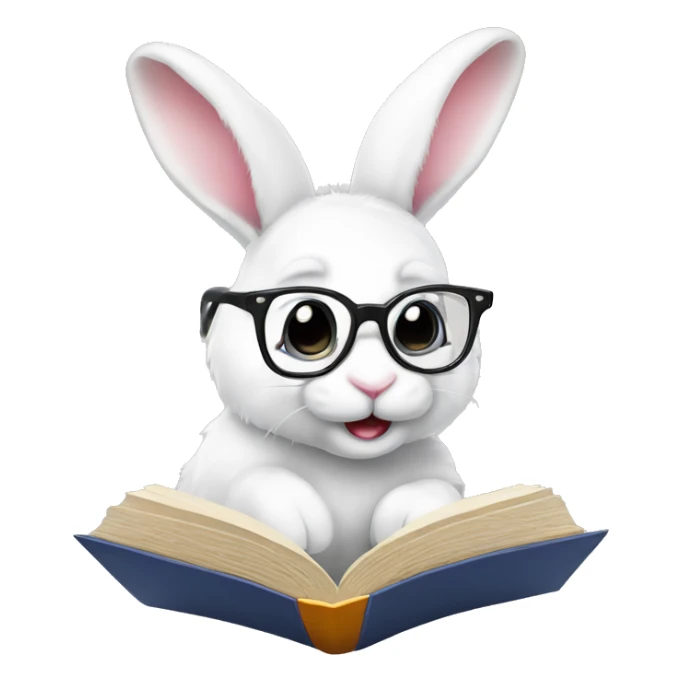 Cute White bunny with glasses and book in his paws  sticker