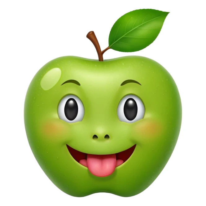 create a happy green apple with a face showing the tongue sticker