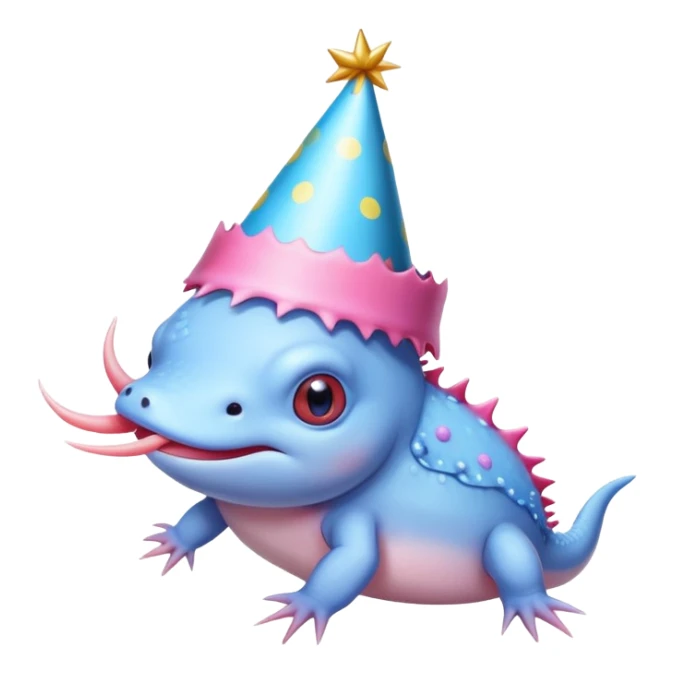 A blue axolotl with a party hat sticker