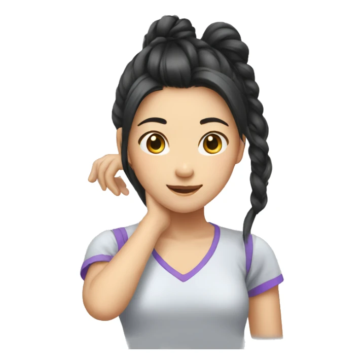 Asian girl playing with her hair sticker